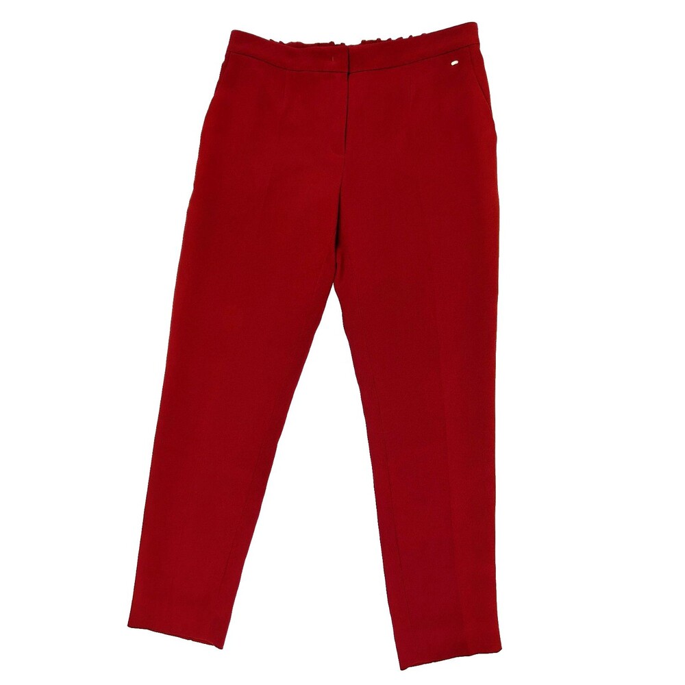 Escada Taraneh Pants Tapered Leg Trousers Vermillion Red 100% Silk Career EU 34